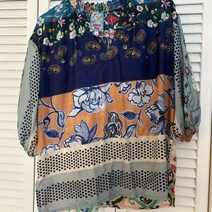 Johnny Was Multicolor Floral Paisley Blouse
